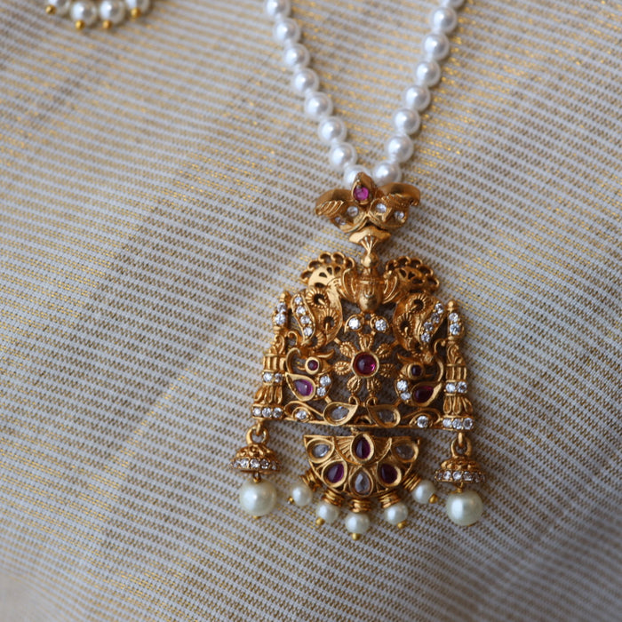 Padmini pearl long necklace with earrings and tikka PAD432