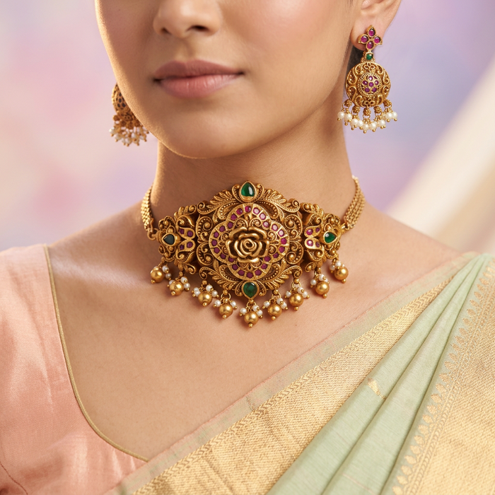 Antique choker necklace with earrings and tikka CCB1234