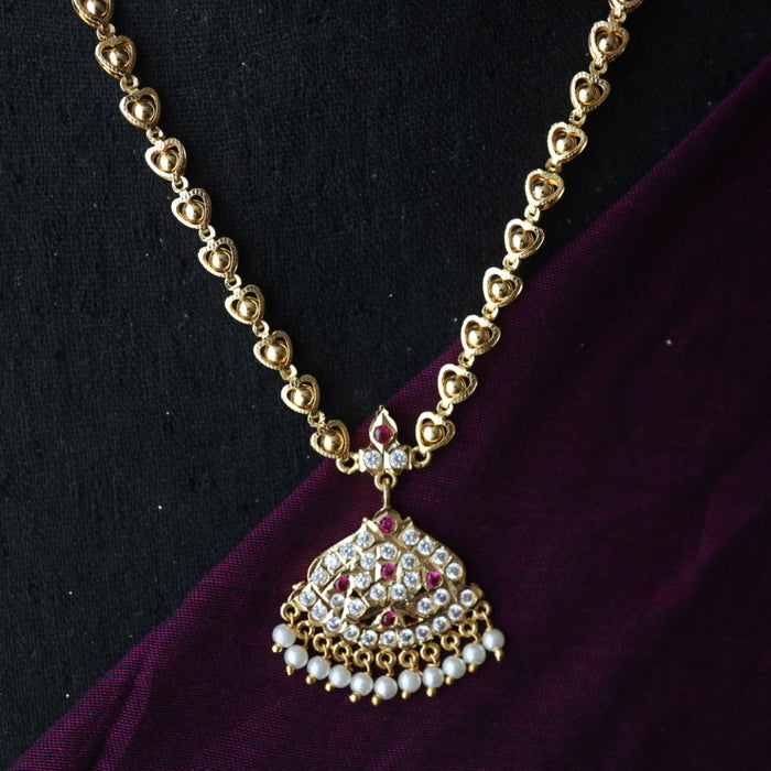 Heritage gold plated ruby white stone and pearl short necklace 1233489