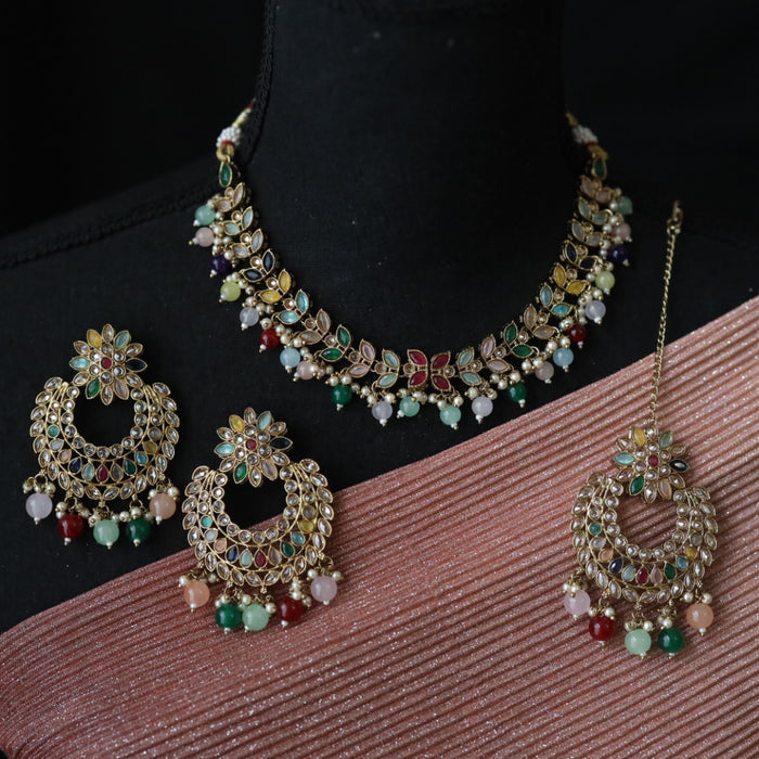 Trendy beads short necklace with earrings and tikka 2349276