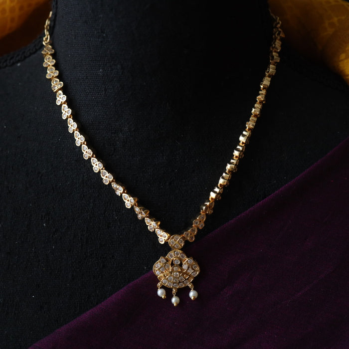 Heritage gold plated white stone and pearl short necklace HS003