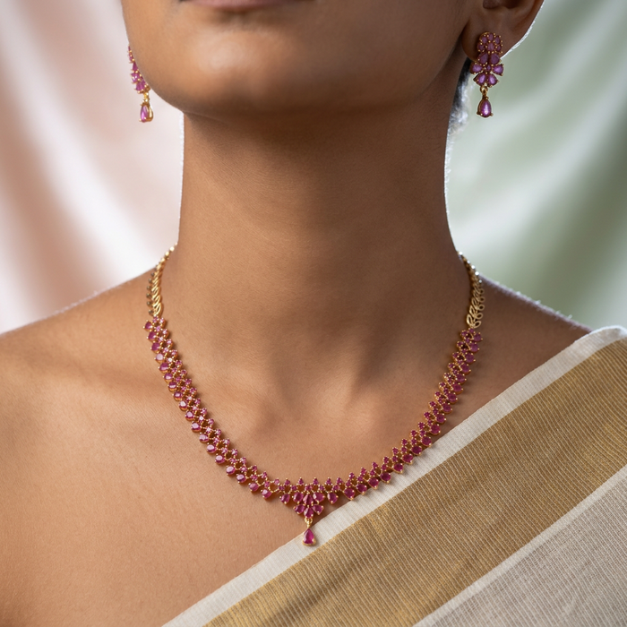 Heritage ruby stone short necklace with earrings TTH1563