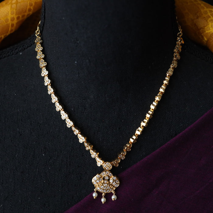 Heritage gold plated white stone and pearl short necklace HS003