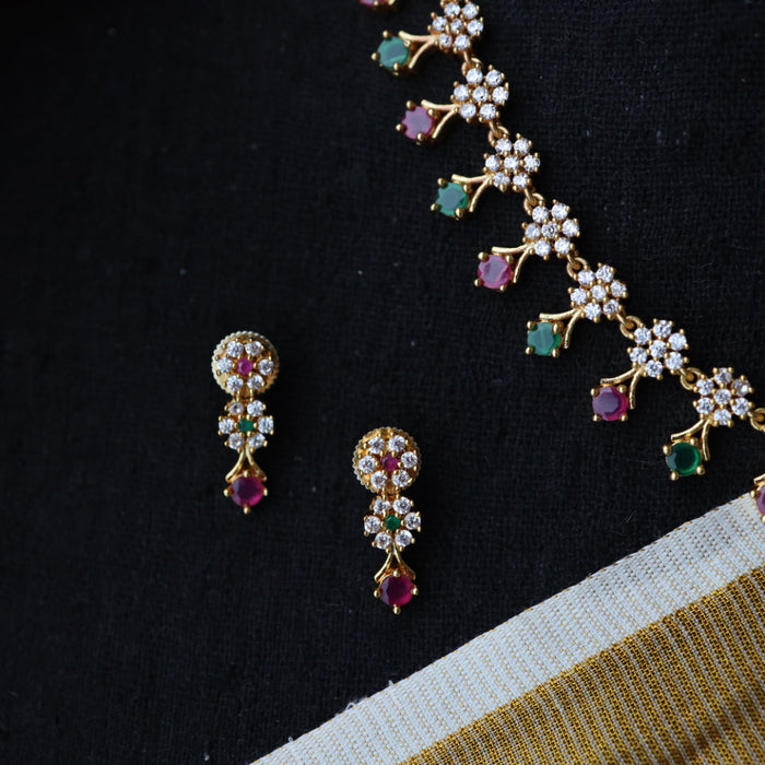 Heritage ruby white stone short necklace with earrings TTH1569