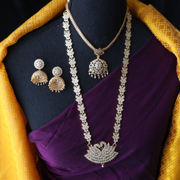 Heritage gold plated white stone and pearl Padakam necklace set with jumka1236444