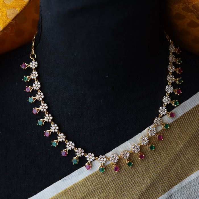 Heritage ruby white stone short necklace with earrings TTH1569