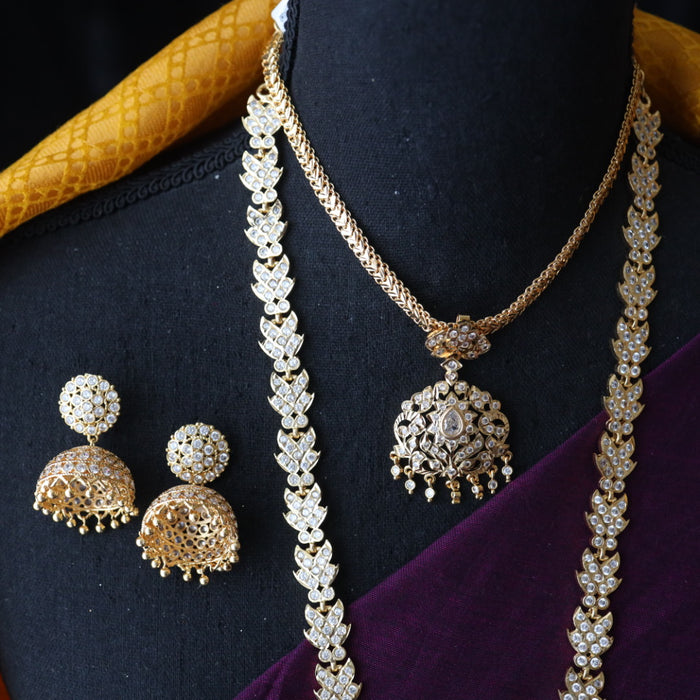 Heritage gold plated white stone and pearl Padakam necklace set with jumka1236444