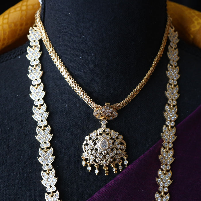 Heritage gold plated white stone and pearl Padakam necklace set with jumka1236444