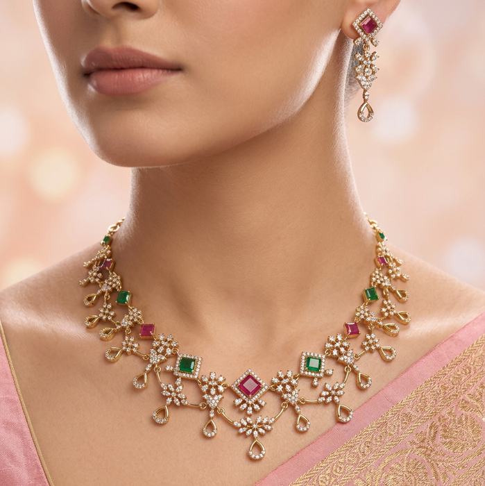 Antique short necklace with earrings TTS40571