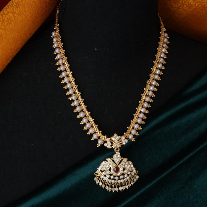 Heritage gold plated long and short  pearl necklace with earrings 15723