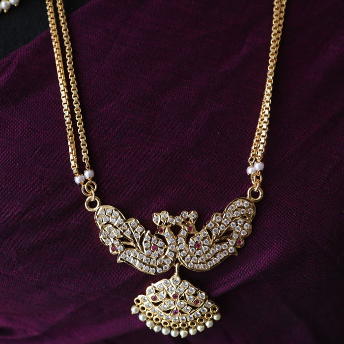 Heritage gold plated ruby white stone and pearl Padakam necklace set with jumka 1234222