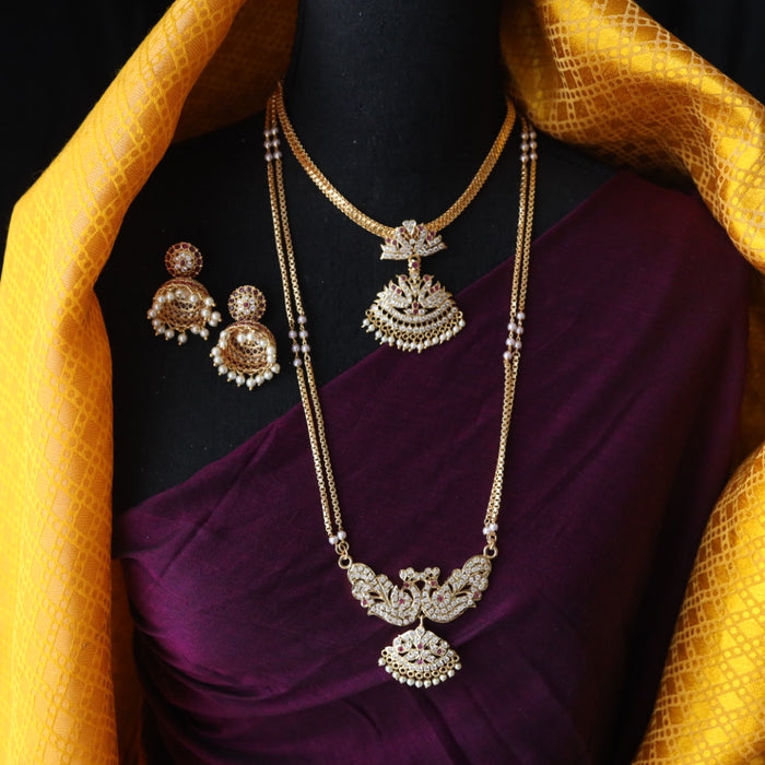 Heritage gold plated ruby white stone and pearl Padakam necklace set with jumka 1234222