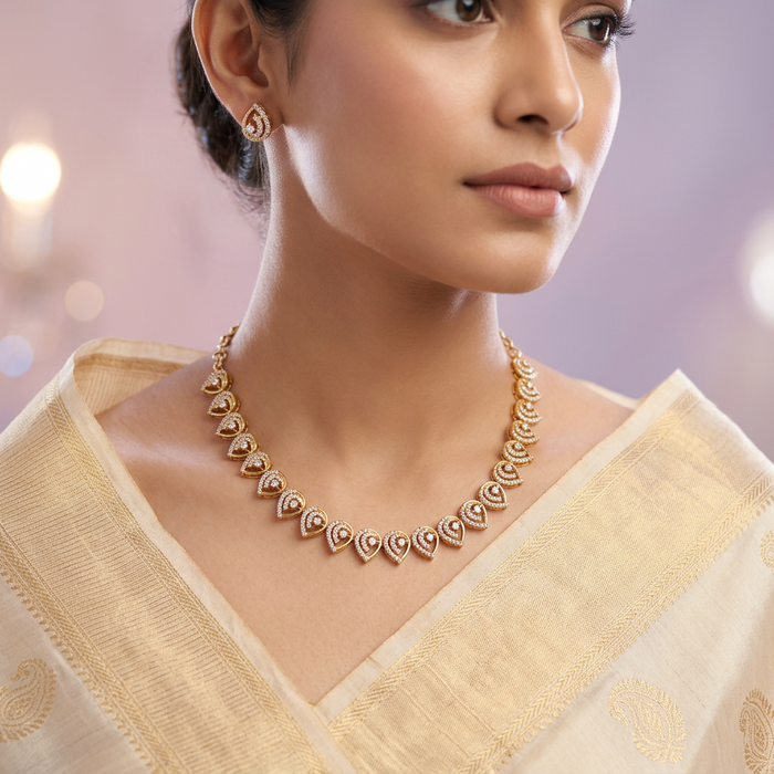Antique white short necklace with earrings TTS40545