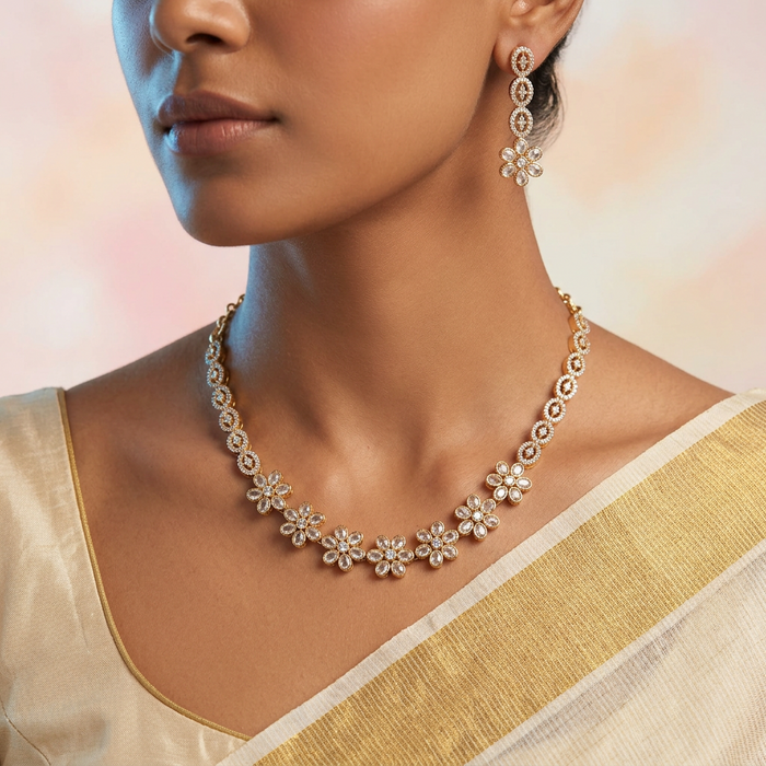 Heritage gold plated short necklace earrings TTH101256
