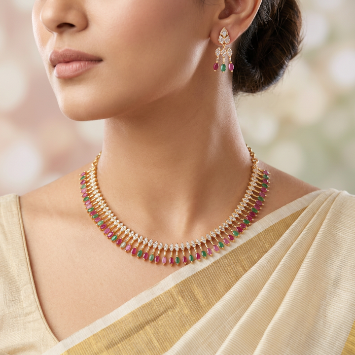 Heritage gold plated short necklace earrings TTH10127