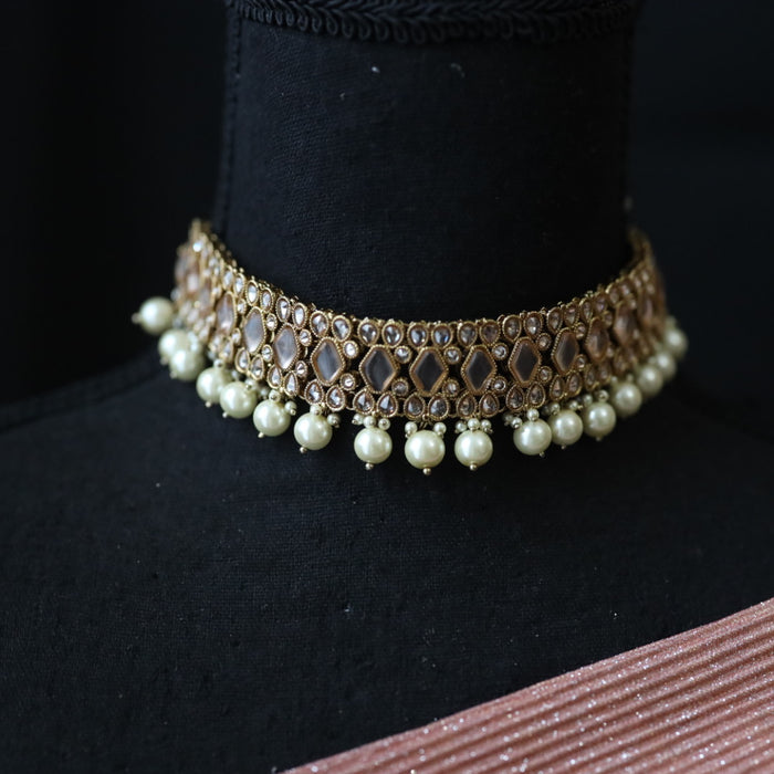 Trendy choker necklace with earrings with tikka  13463