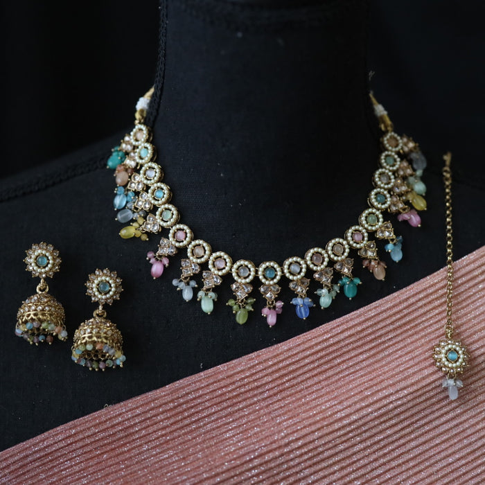 Trendy beads short necklace with earrings and tikka 2381 13450