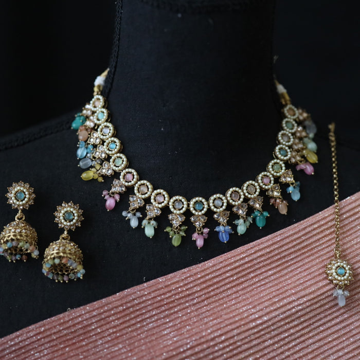 Trendy beads short necklace with earrings and tikka 2381 13450