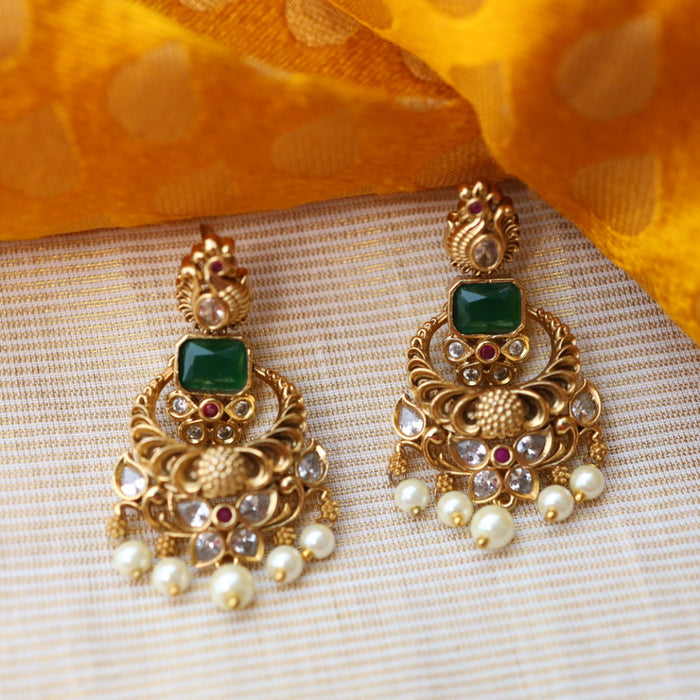 Antique stone and pearls drop earrings AD002