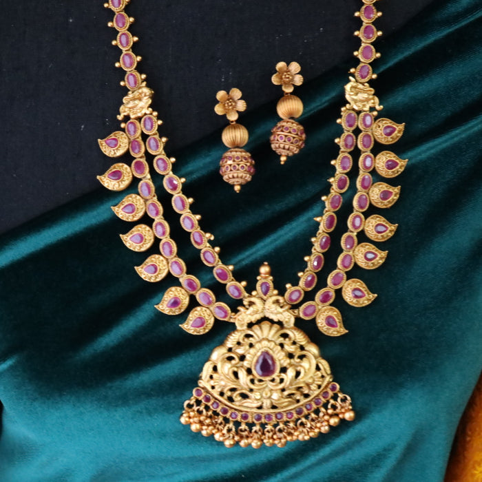 Antique ruby long necklace with earrings 16480