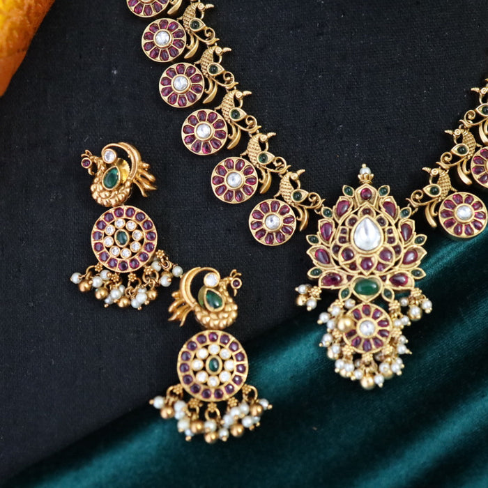 Antique ruby short necklace and earring 14485