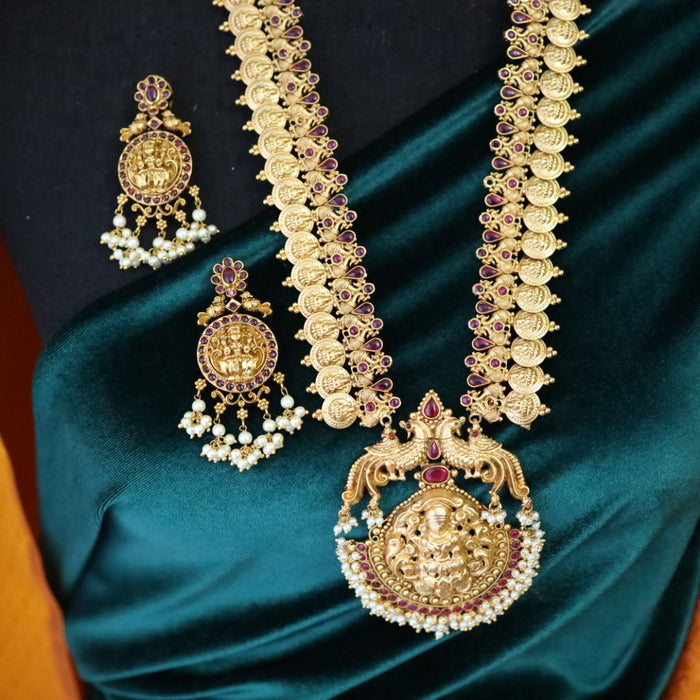 Antique temple long necklace and earrings 14488