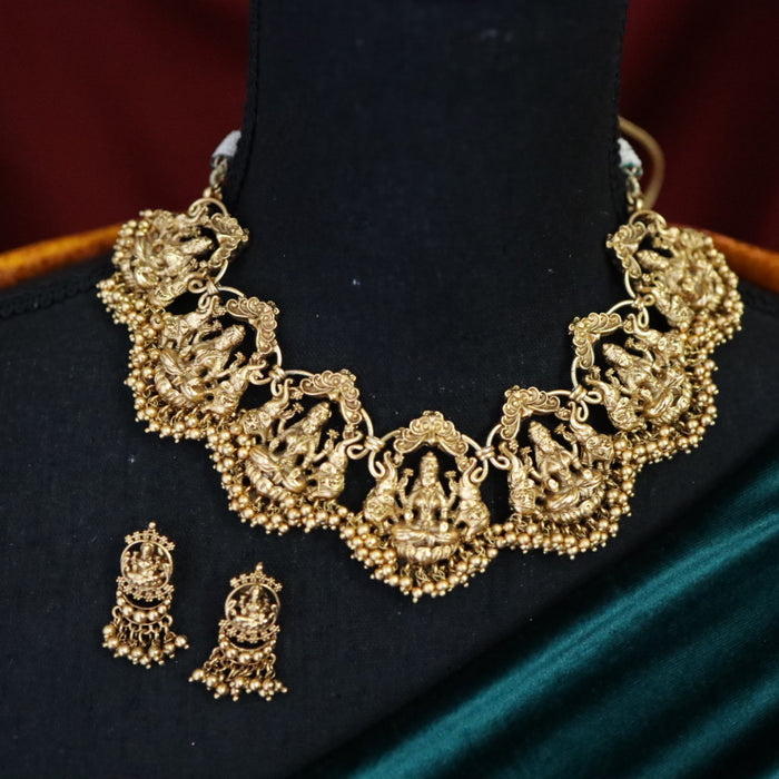 Antique temple gold short necklace and earring 14172