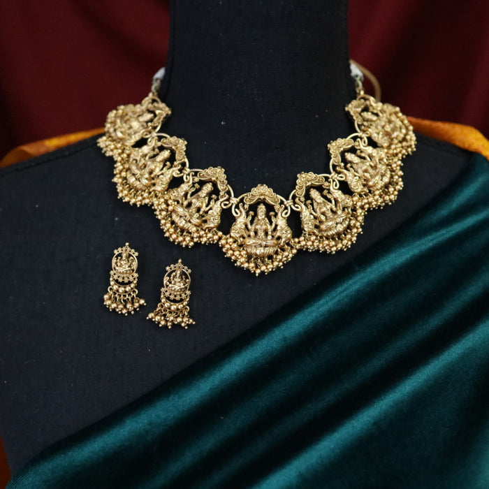 Antique temple gold short necklace and earring 14172