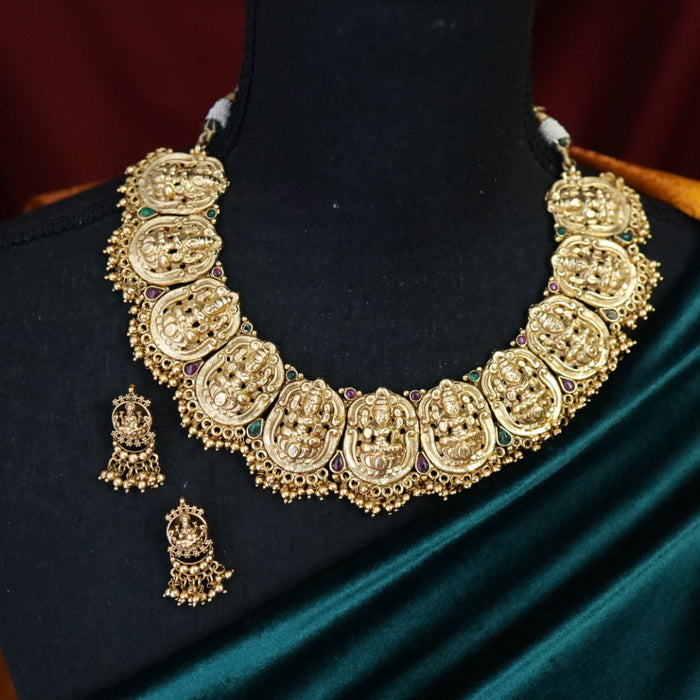 Antique temple gold short necklace and earring 14186