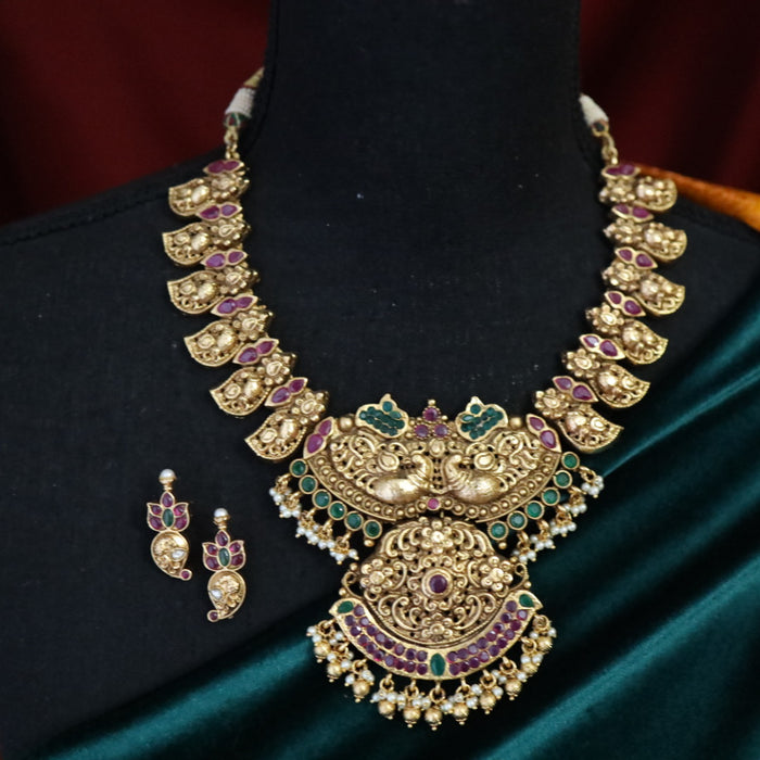 Antique temple design short necklace and earrings 1443566