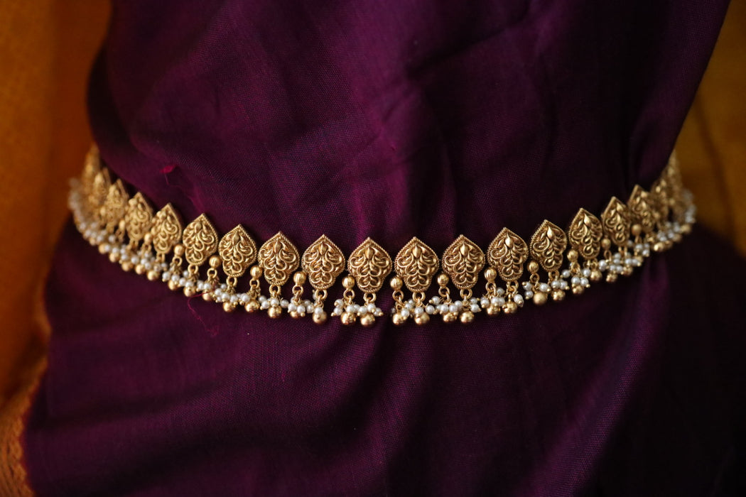 Antique gold temple design pearl waistchain 2345345