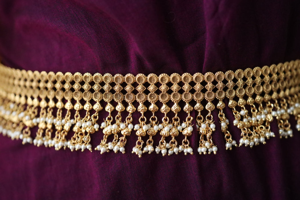 Antique gold temple design pearl waistchain 2345346