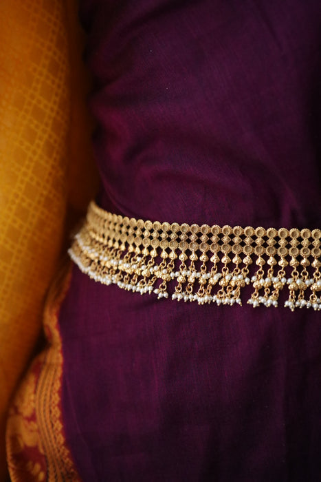 Antique gold temple design pearl waistchain 2345346