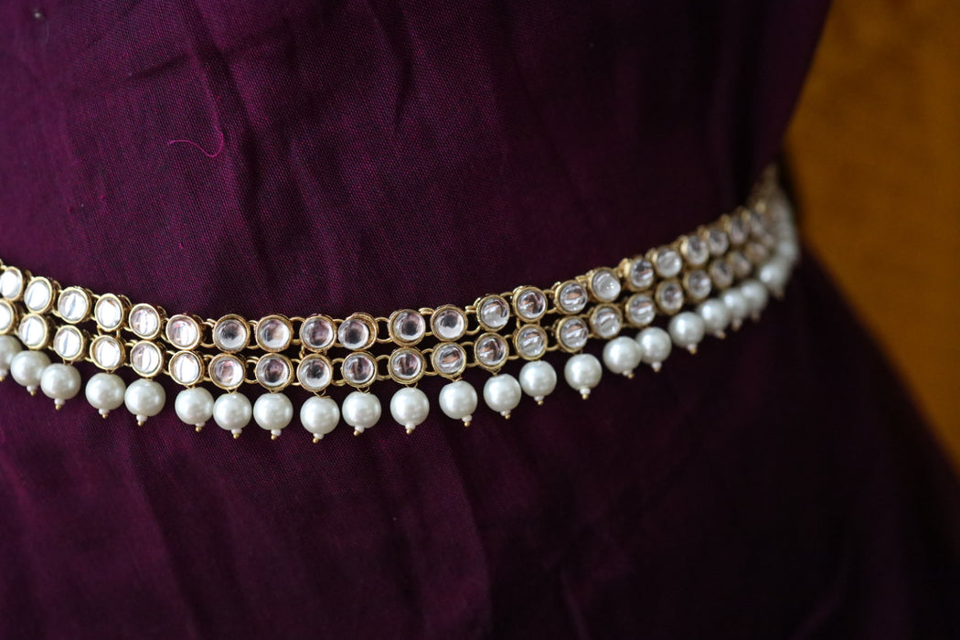 Heera trendy white stone and pearl waistchain 543331