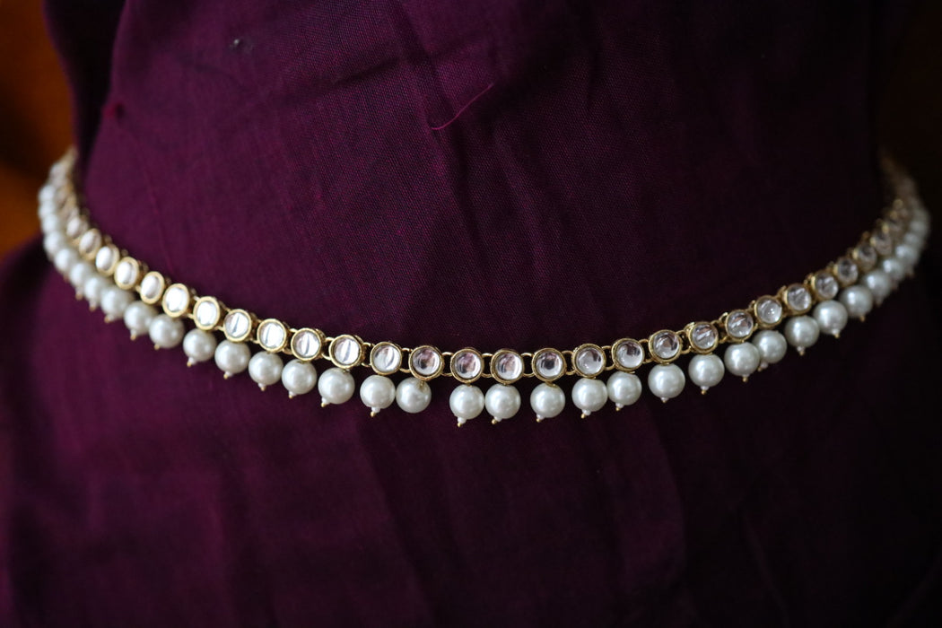 Heera trendy white stone and pearl waistchain 543333