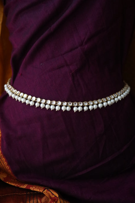 Heera trendy white stone and pearl waistchain 543333