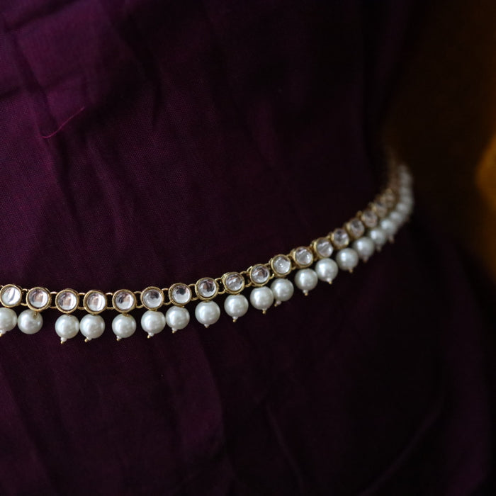 Heera trendy white stone and pearl waistchain 543333