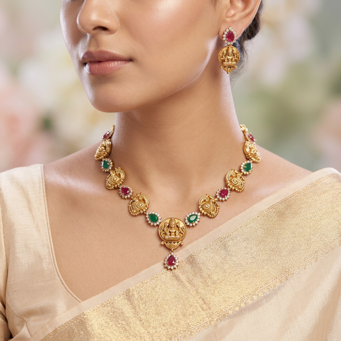 Antique temple short necklace with earrings TTS423