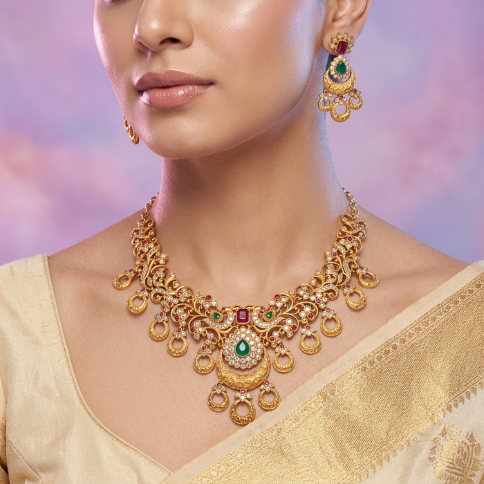 Antique short necklace with earrings 177061