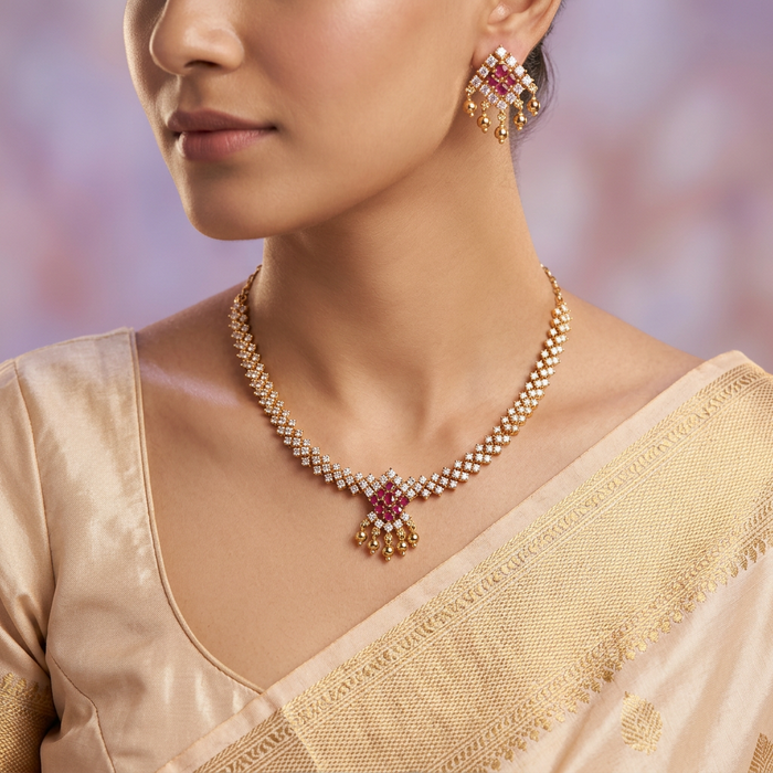 Antique short necklace with earrings TTS409