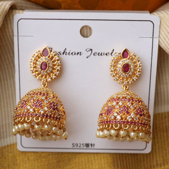 Heritage gold plated ruby white stone pearls earrings HJ001