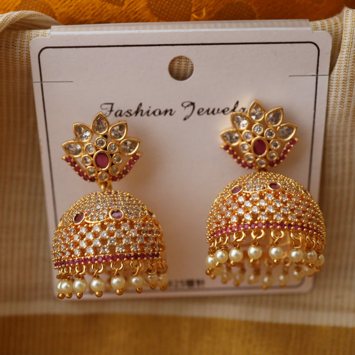 Heritage gold plated white stone pearls earrings HJ003