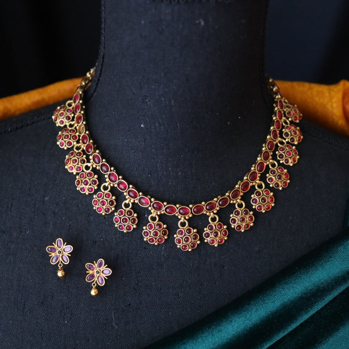 Antique ruby short necklace with earrings 16493