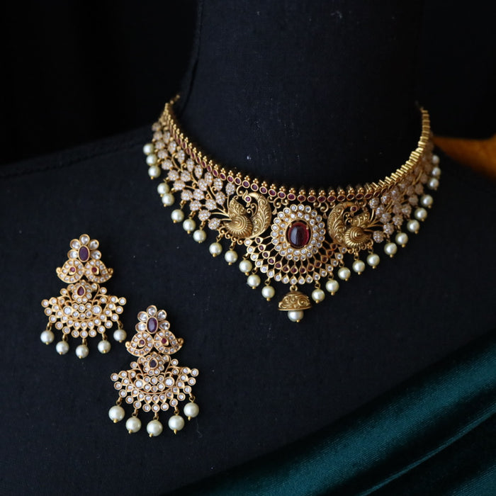 Antique ruby choker necklace with earrings 14590