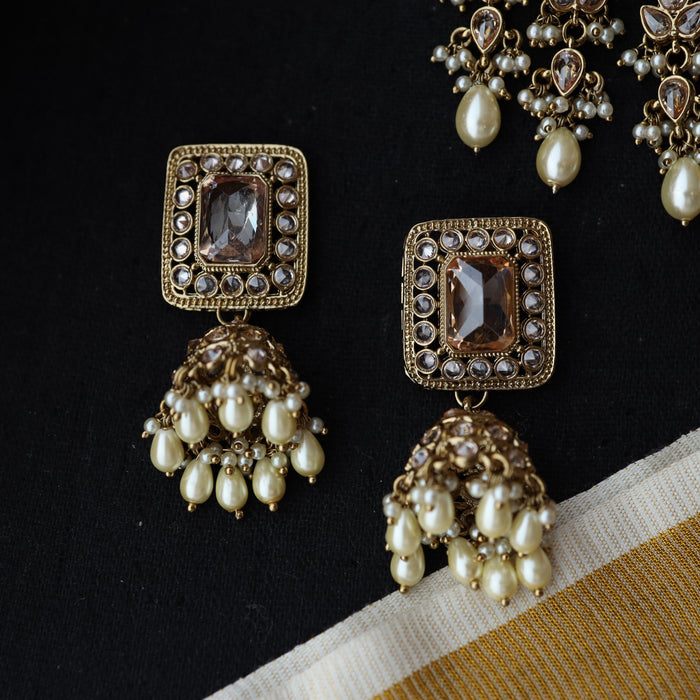 Trendy bead choker necklace with earrings and tikka TW0022