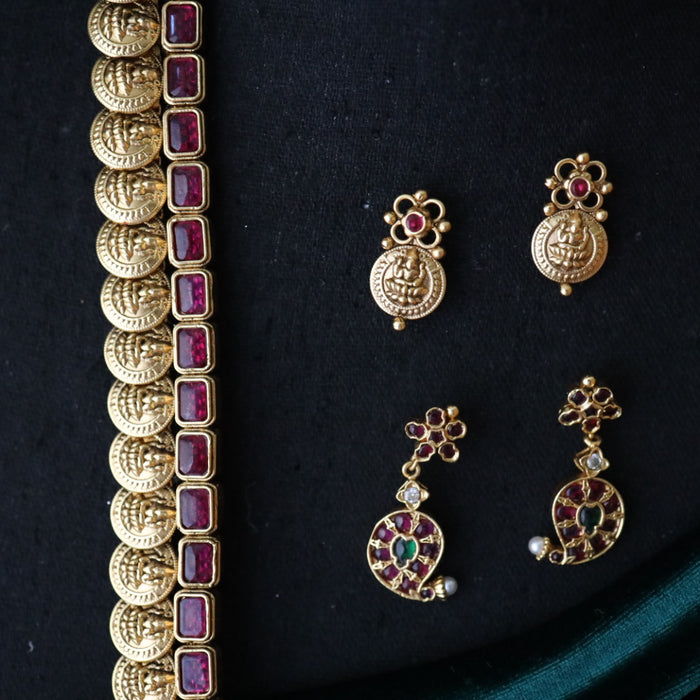 Antique coin long necklace and earrings 15698