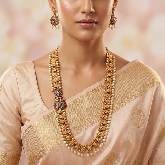 Antique pearl long necklace with earrings LL03005