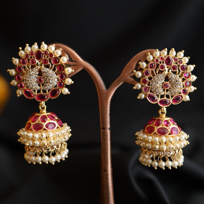 Heritage gold plated ruby stone jumka earrings 2302381