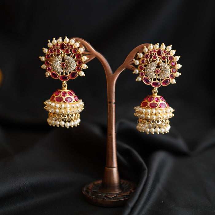 Heritage gold plated ruby stone jumka earrings 2302381