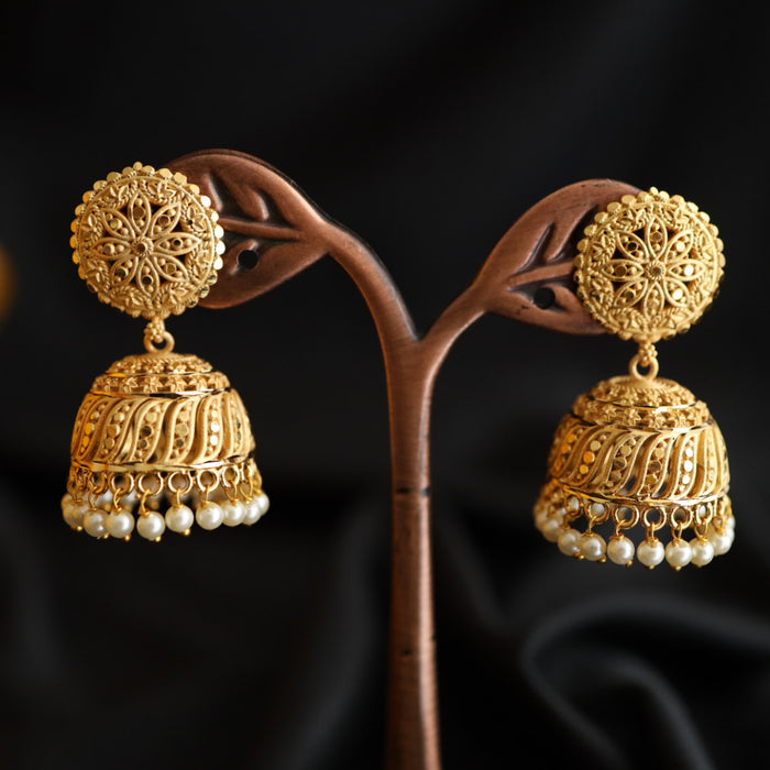 Heritage gold plated pearl jumka earrings 2302384